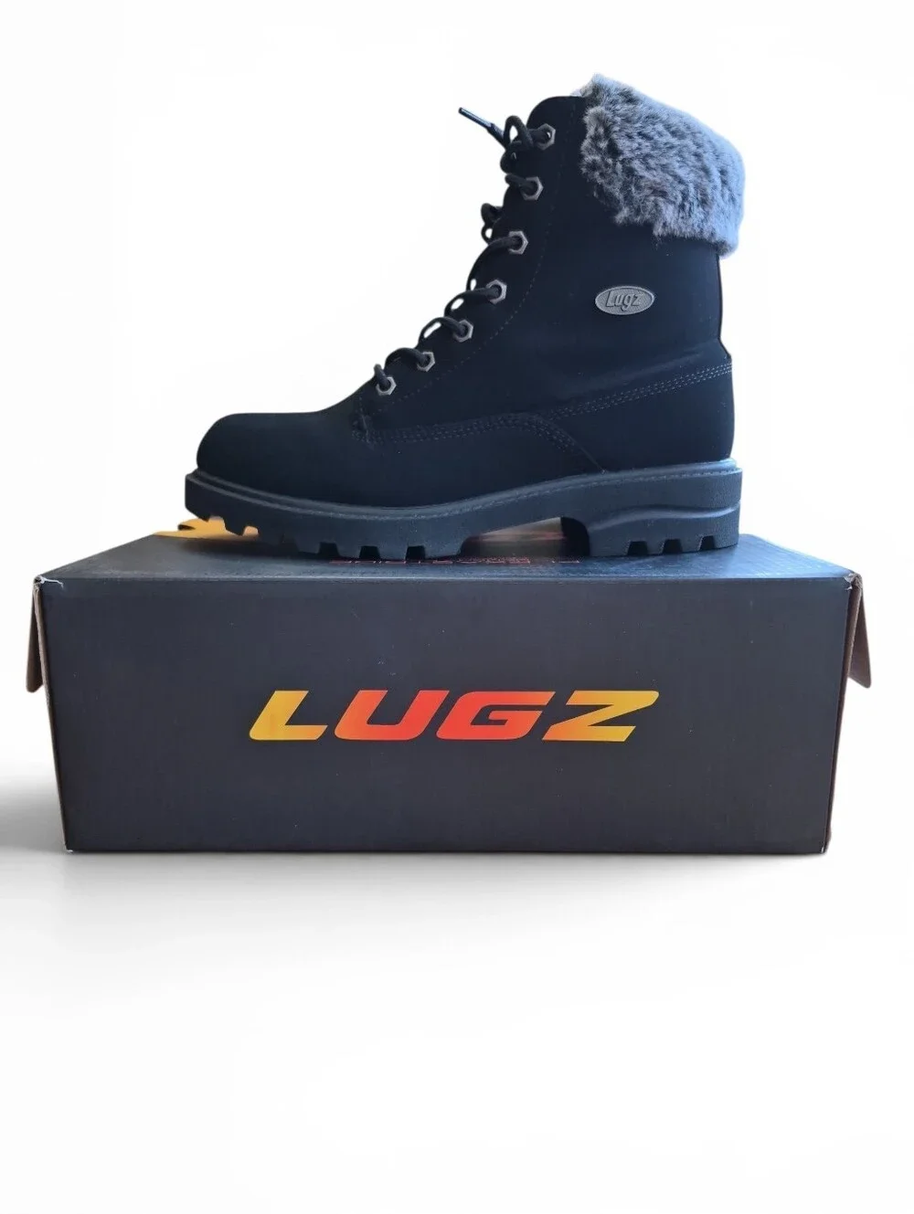 Lugz Empire Hi Fur Women's Boots Lace Up Black/Black Charcoal Size 9.5M
